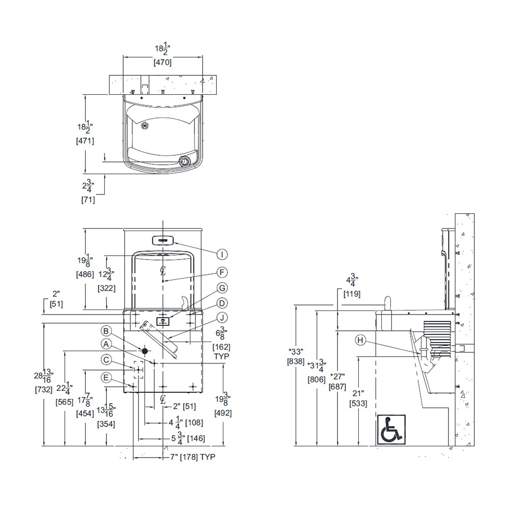 Non-Chilled Accessible Drinking Fountain with Bottle Filler